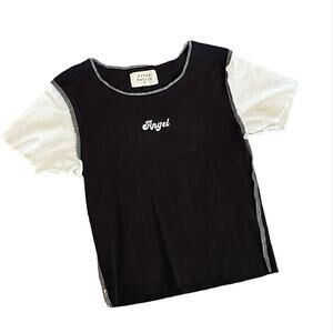 Urban Nation Crop Top Angel Short Sleeve Black White Small